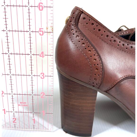 TOMMY HILFIGER Oxford Shoes Womens 10 Brown Leather Stacked Heel Brogue Academia - Picture 12 of 12